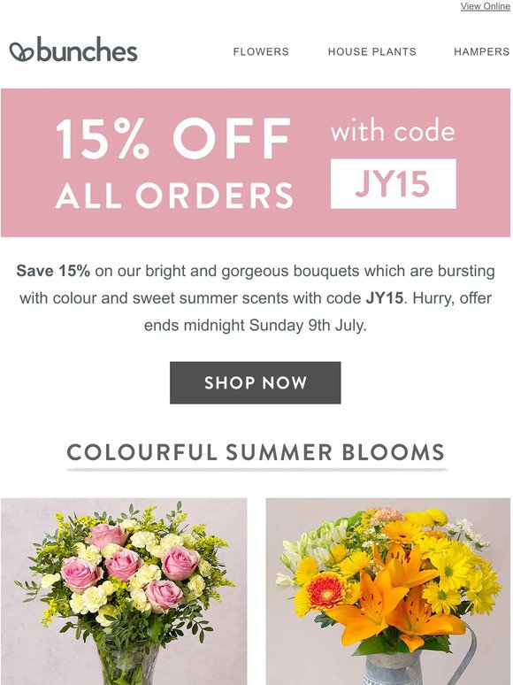 Save 15% on summer blooms with code JY15