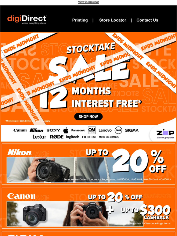 Last Day to SAVE on our Stocktake Sale! Shop Canon, Nikon, Sony & More with 12 Months Interest Free