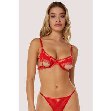 Grace Red Lace Trim Cut Out Wired Bra