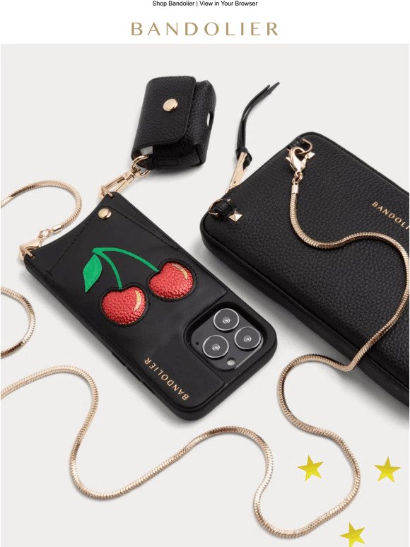 Willa Heart Crossbody Bandolier in Black/Gold | 14 / iPhone Regular | Genuine Leather | Bandolier Style