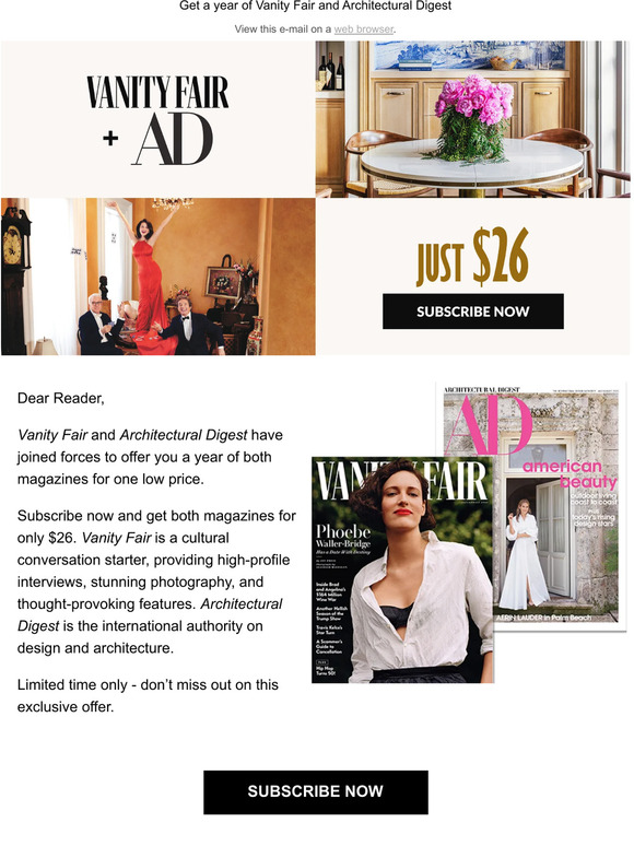 Architectural Digest Subscribe now and get Vanity Fair and