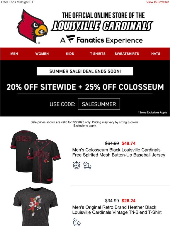 Colosseum Men's Black Louisville Cardinals Free Spirited Mesh Button-Up  Baseball Jersey