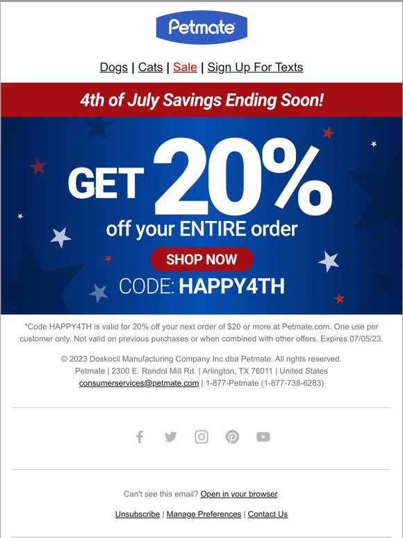 4th Of July with 20% Off Ending Soon!