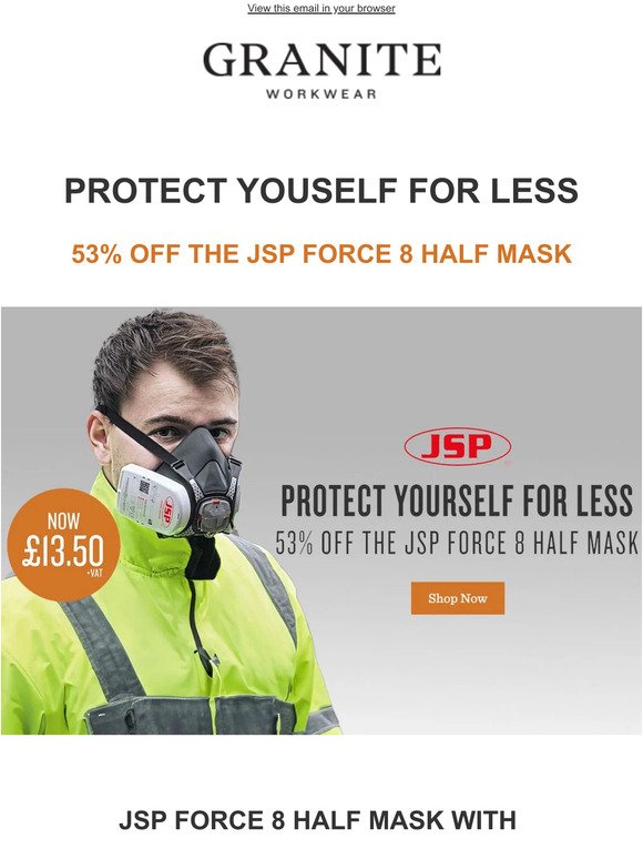 JSP Discounts Now On! 53% Off Force 8 Half Masks And More!