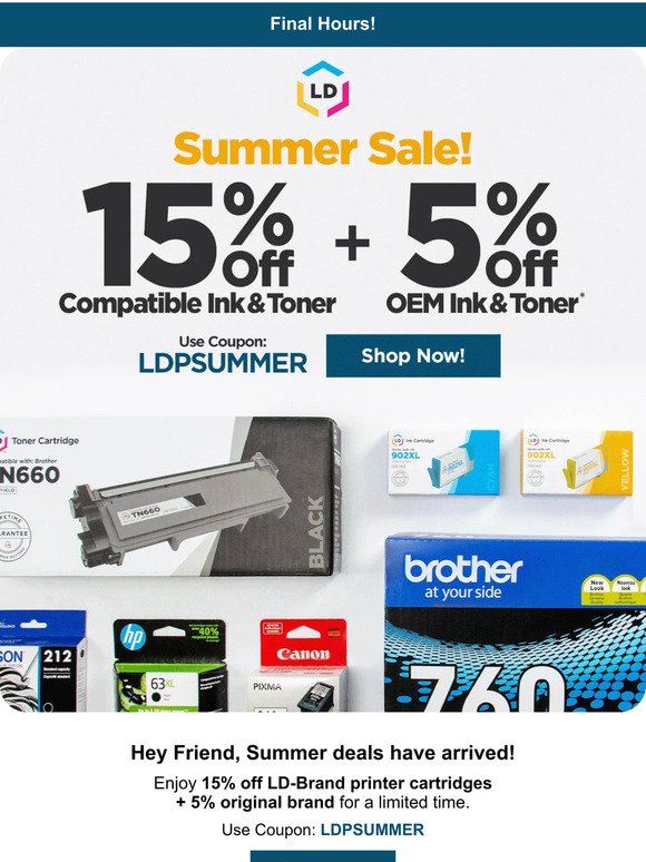 Summer Sale Ends Midnight | 15% Off Ink + OEM Savings!