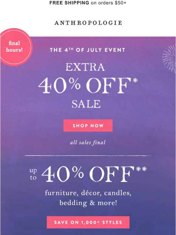 Anthropologie Email Newsletters Shop Sales, Discounts, and Coupon Codes