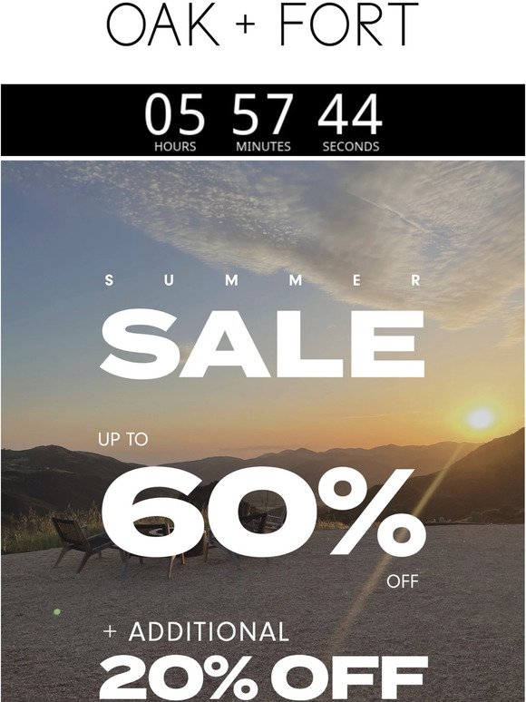 FINAL HOURS — UP TO 60% OFF + ADDITIONAL 20% OFF
