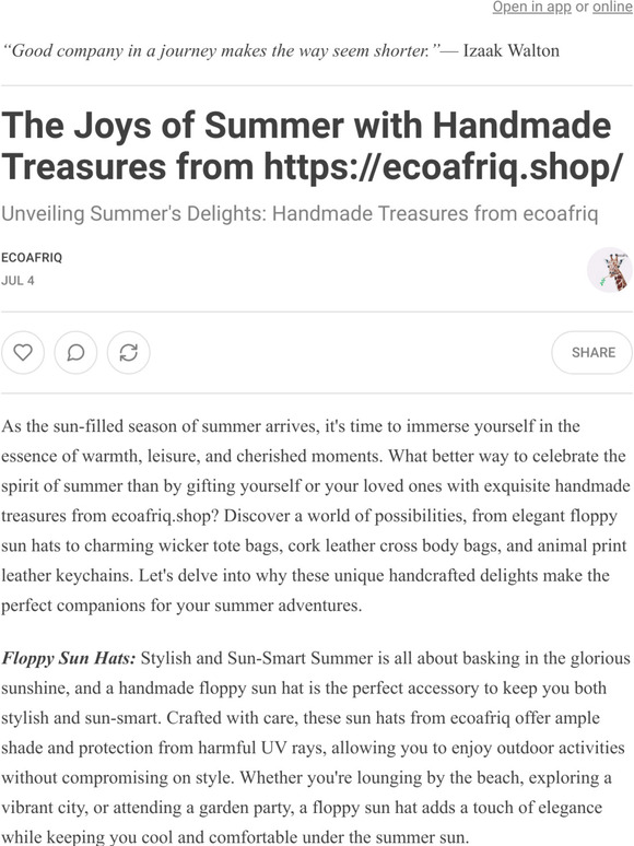 The Joys of Summer with Handmade Treasures from https://ecoafriq.shop/