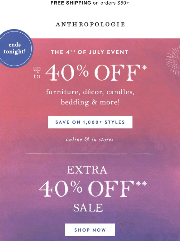 Anthropologie Email Newsletters Shop Sales, Discounts, and Coupon Codes