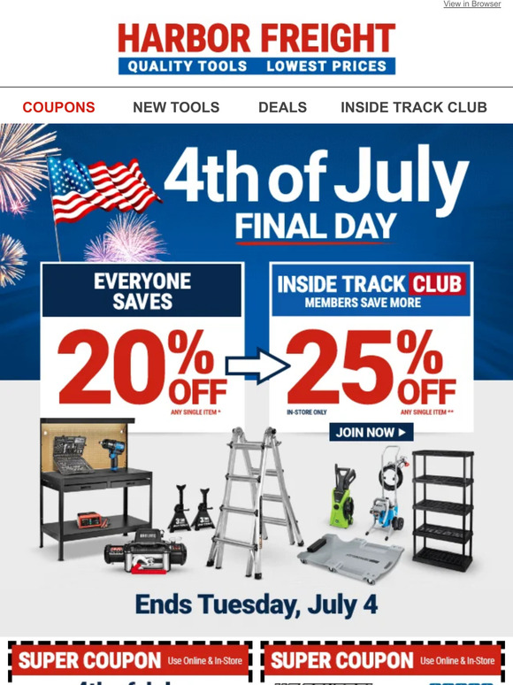 harbor freight hours 4th of july