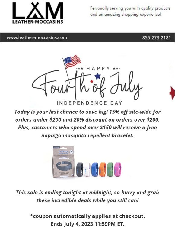 Last day to save, Independence Day sale ends today 15%/20% + Free Gift!