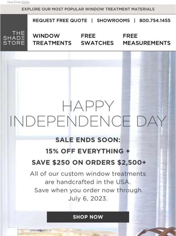 Independence Day Sale: 15% Off Everything + $250 Off Orders $2500+