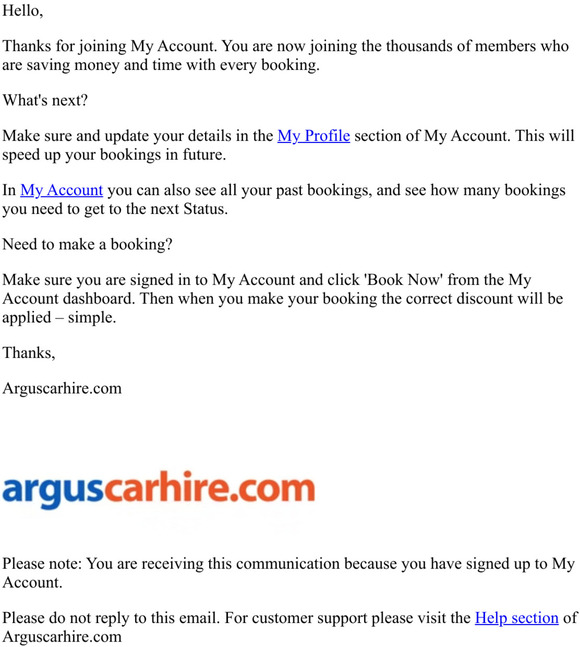 Welcome to My Account Argus Car Hire