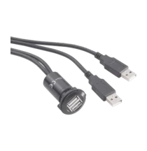 USB zásuvka USB-06-BK, 2x USB zásuvka typ A ⇔ 2x USB zástrčka typ A, dvojitá, vstavaná, 60 cm