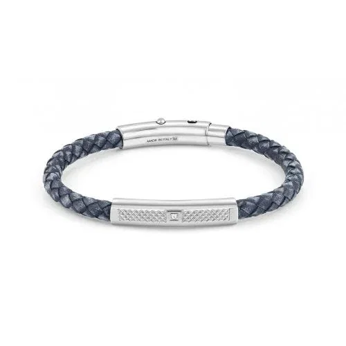 Image of Tribe Gent's Vintage Stainless Steel & Blue Leather with CZ Bracelet