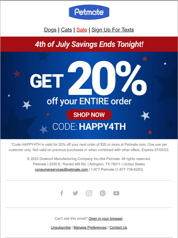 4th Of July with 20% Off Your Order Ends Tonight! 🐾