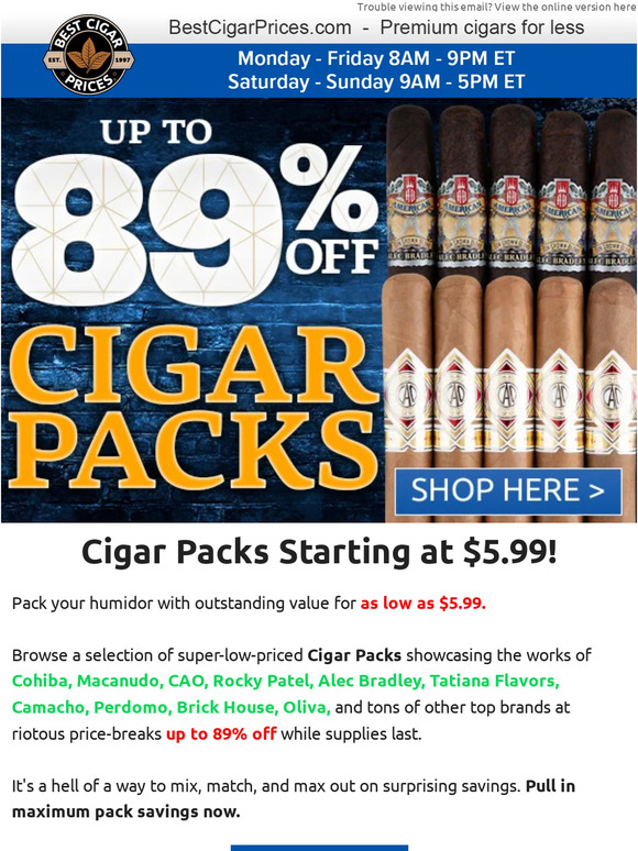 Best Cigar Prices 💥 Cigar Packs Starting at 5.99 💥 Milled