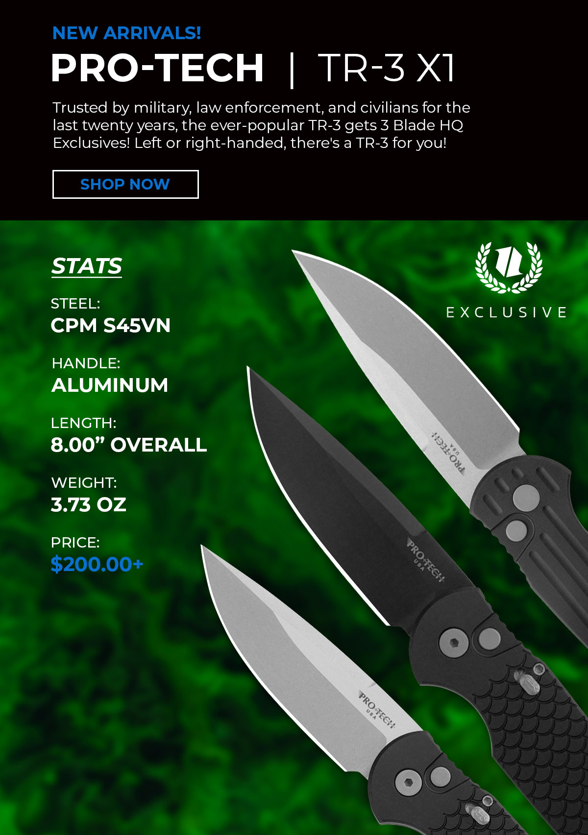 BladeHq Three New TR3 Exclusives from ProTech! Milled