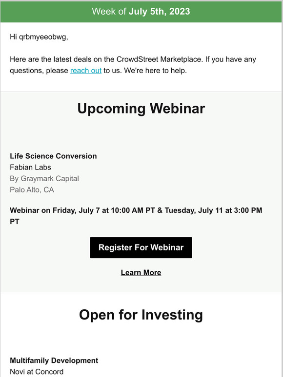 Check out what's new on the CrowdStreet Marketplace.