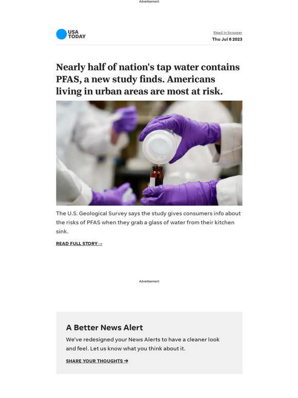 USA TODAY News alert Nearly half of the nation's tap water contains