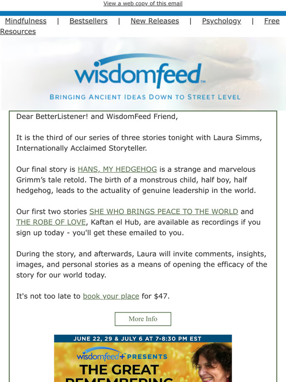 Our final storytelling session with Laura Simms is tonight!
