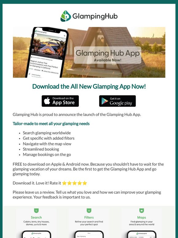 Enjoy the brand new Glamping Hub App
