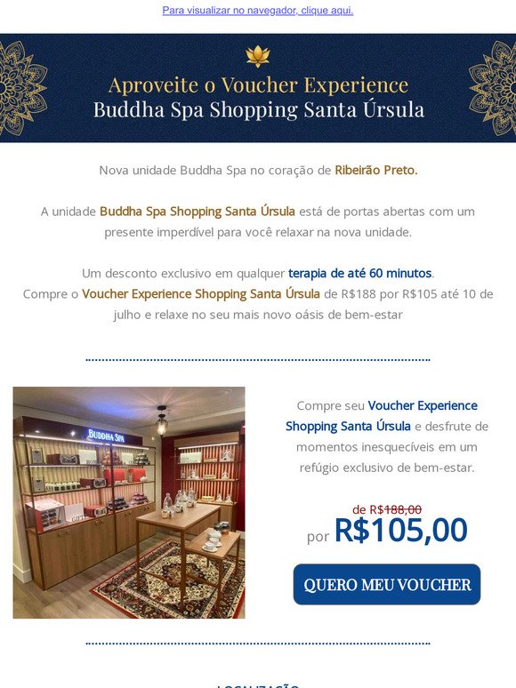 Promoção de inauguração Buddha Spa Shopping Santa Úrsula