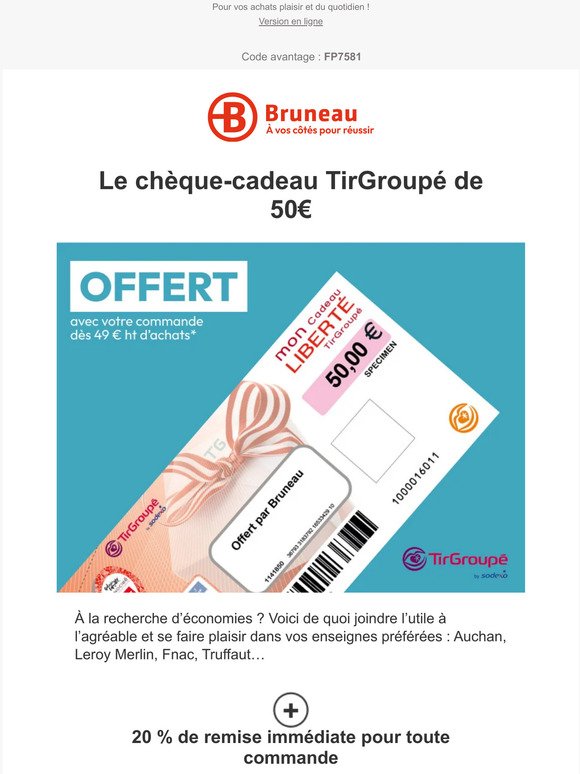 Le chèque-cadeau TirGroupé de 50€ offert avec votre première commande !