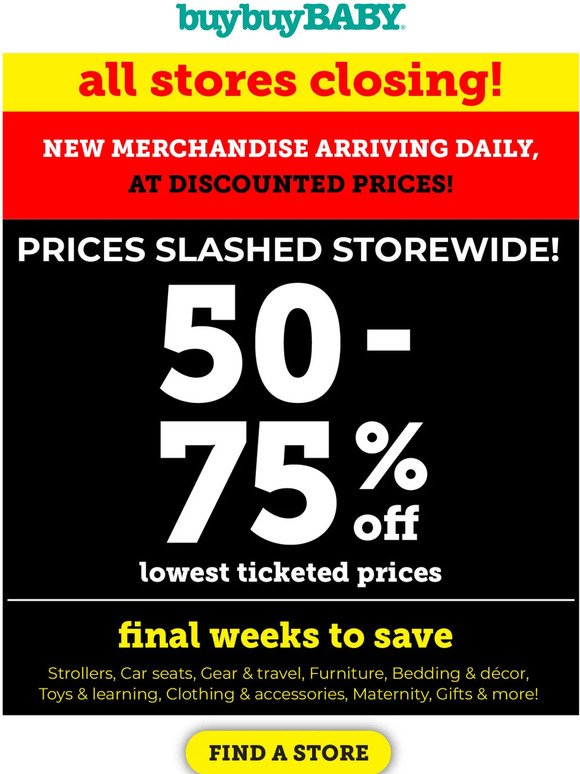 Prices slashed again at your store closing sale!