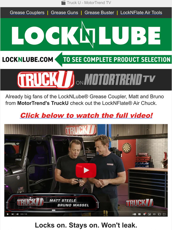Matt and Bruno from MotorTrend's TruckU check out the LockNFlate Air Chuck!