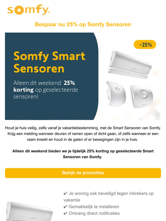 Alleen dit weekend 25% korting op Somfy Sensoren