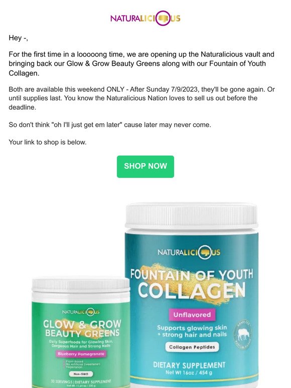 Collagen & Greens available this weekend only