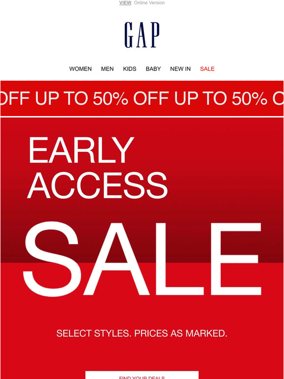 Gap UK Early Sale access Up to 50 off!* Milled