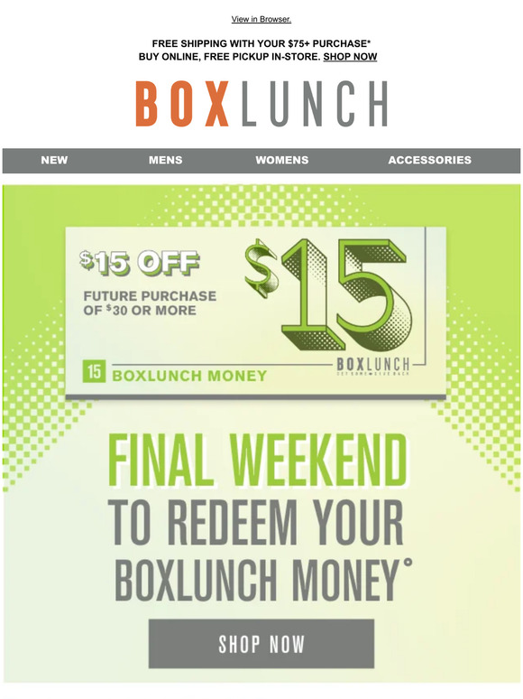 BoxLunch Final Weekend to Spend Your BoxLunch Money! Milled