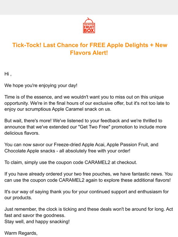 Tick-Tock! Last Chance for FREE Apple Delights + New Flavors Alert!