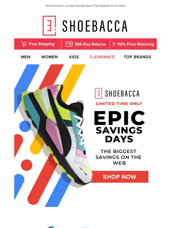Shoebacca Our EPIC Savings Days Email Exclusive Sneak Peek! Milled