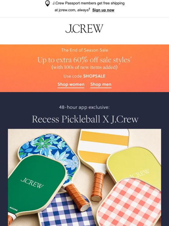 J.Crew 100s of new styles. Up to 75 off. Go. Milled