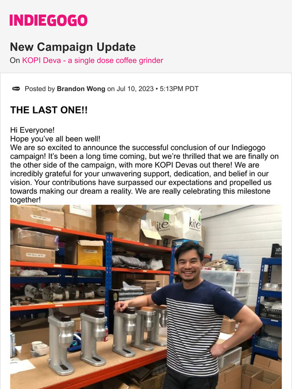 Indiegogo 📢 Update 21 from KOPI Deva a single dose coffee grinder Milled