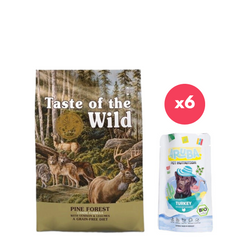 Taste Of The Wild Pine Forest 5,6 kg + ARUBA Dog Organic Indyk z owsem, burakami i karczochami 6x10