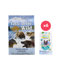 Taste Of The Wild Pacific Stream 5,6 kg + ARUBA Dog Organic Łosoś z quinoa, bok choy i kurkumą, 6x1
