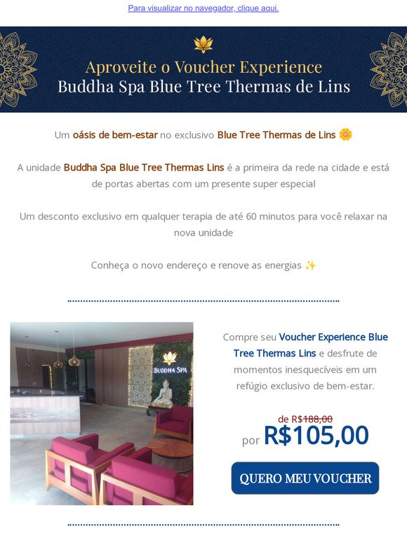Promoção de inauguração Buddha Spa Blue Tree Thermas Lins