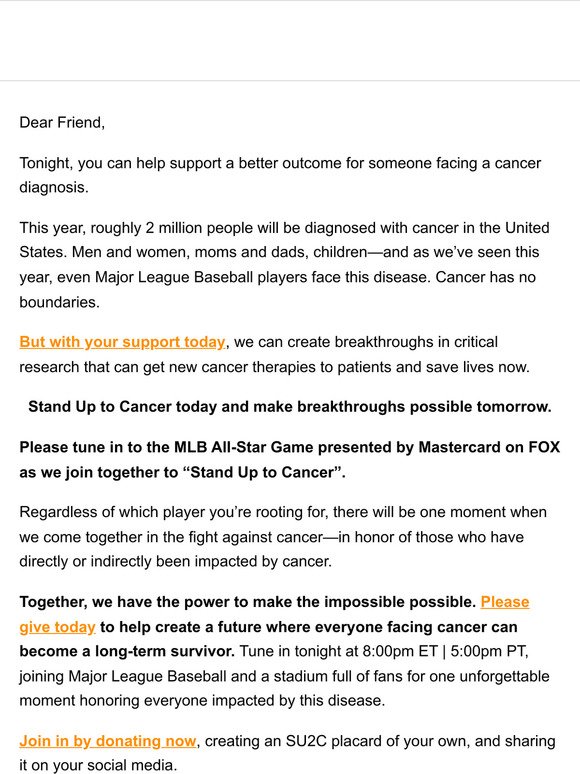 Join SU2C and MLB Tonight to Fight Against Cancer