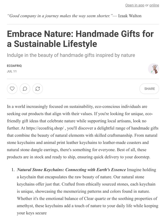 Embrace Nature: Handmade Gifts for a Sustainable Lifestyle