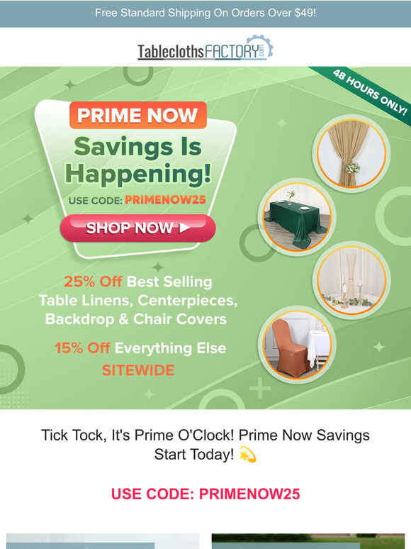 TableClothsFactory Tick Tock, It's Prime O'Clock! Prime Now Savings