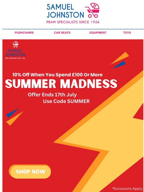 Summer Madness Exclusive! - use Code SUMMER for 10% Off on orders over £100