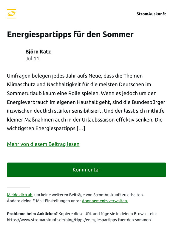 [Neuer Eintrag] Energiespartipps für den Sommer