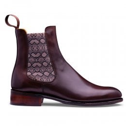 Avril II D Chelsea Boot in Mocha Calf Leather/Snake Print Elastic