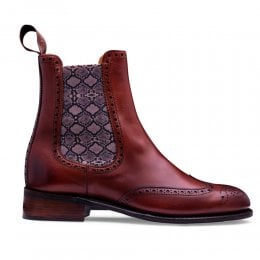 Ava II D Brogue Chelsea Boot in Dark Leaf Calf Leather/Snake Print Elastic