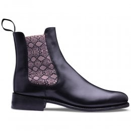 Avril II D Chelsea Boot in Black Calf Leather/Snake Print Elastic