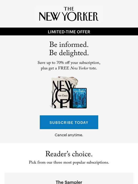 The New Yorker Reader's Choice Pick your subscription for 70 off
